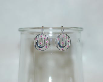 Ruby Accented Half Moon and Stars Sterling Silver Hanging Earrings