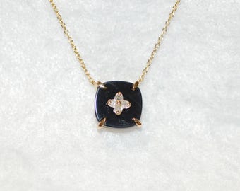 Modern Diamond Clover and Black Onyx Silver Necklace Pendant