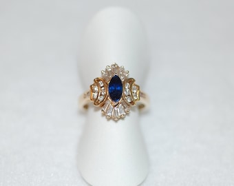 Marquis Sapphire and Diamond Double Crown Gold Cocktail Ring