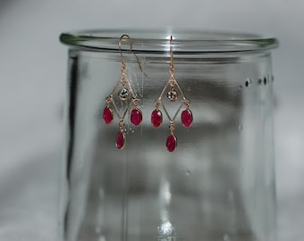 Burmese Ruby Chandelier 14K Yellow Gold Earrings