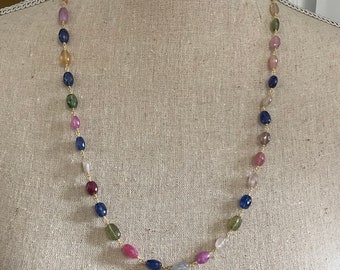 Multi Color Sapphire Tin Cup Necklace