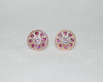 Morganite and Rhodolite Garnet Pinwheel Earrings
