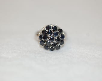 Sapphire Silver Cluster Ring