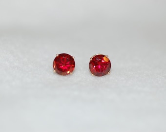 Garnet Solitaire 14K Yellow Gold Stud Earrings