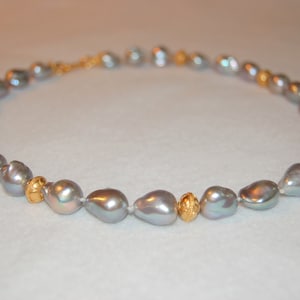 Gray Baroque Pearl and Bali Bead Tin Cup Necklace