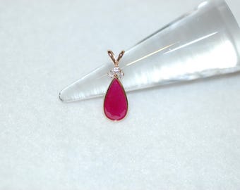 Ruby and Diamond Teardrop 14K Yellow Gold Pendant