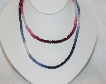 Ruby and Sapphire Beads Ombre Riviere Necklace