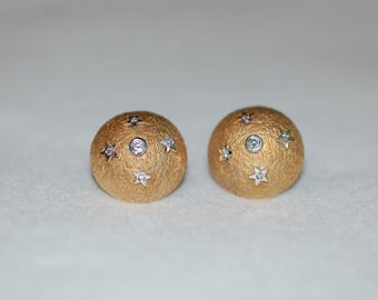 Globe with Diamond Stars 14K Yellow Gold Earrings