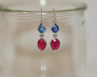 Sapphire, Ruby and Diamonds Drop Earrings