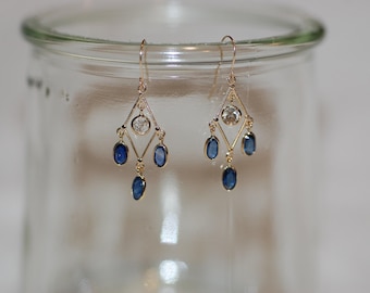 Colored Sapphire Chandelier Yellow Gold Earrings