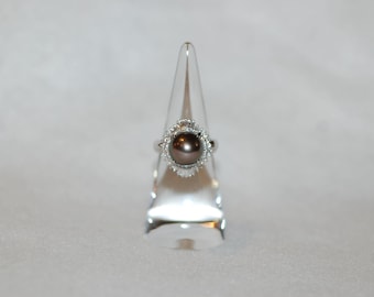 Tahitian Pearl and Diamond Crown Platinum Ring