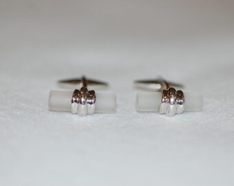 Cylinder Quartz and 18K White Gold Cuff Links