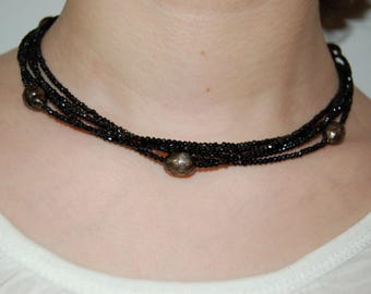 Black Spinel and Faceted Pearls Caviar Twist Necklace