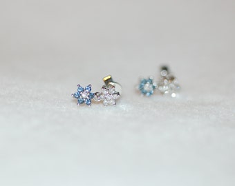 White and Blue Diamond Flower Hanging Earrings