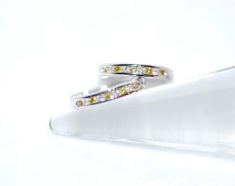 Modern Yello and White Diamond 10K Gold Hoop Earrings