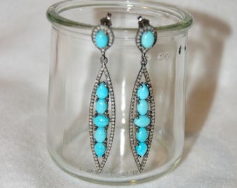 Sleeping Beauty Turquoise and Diamond Hanging Earrings