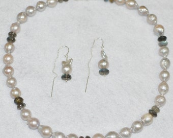 Baroque Pearl and Labradorite Necklace and Earrings Set