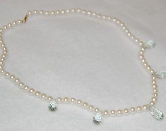 Mint Amethyst Drops and Pearl Necklace