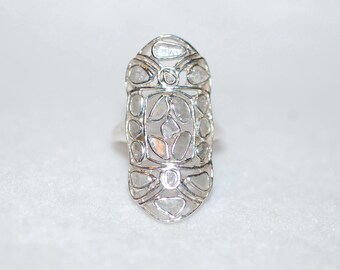 Abstract Diamond Stained Glass Shield Silver Ring