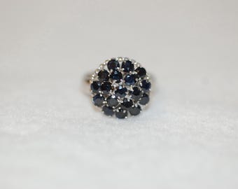 Sapphire Silver Cluster Ring
