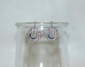 Ruby Accented Half Moon and Stars Sterling Silver Hanging Earrings