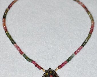 Tourmaline Beads and Teardrop Silver Necklace