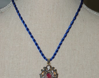 Ruby and Diamond Large Scroll Shield Pendant