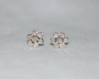 Rose Cut Diamond Flower Stud Earrings