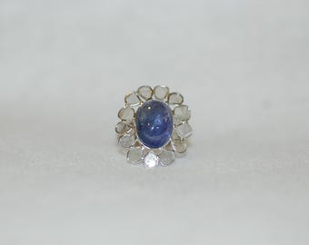 Tanzanite Cabochon and Diamond Flower Statement Ring