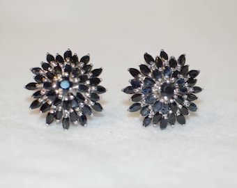 Vintage Style Sapphire Marquise Cluster Silver Earrings