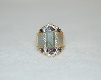 Labradorite Double Crown Silver Ring