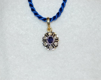 Antique Style Sapphire and Rose Cut Diamond Pendant