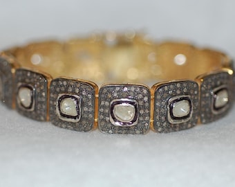 Vintage Style Rose Cut Diamond Silver Bracelet