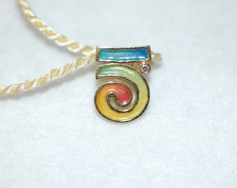 Enamel and Diamond Abstract Slide Pendant