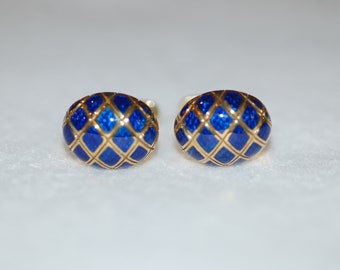 Oval Blue Enamel  Gold Cuff Links