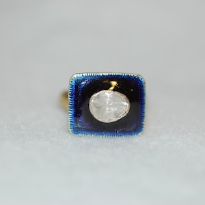 Diamond and Enamel Block Ring