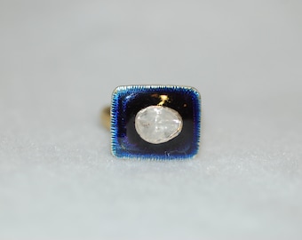 Diamond and Enamel Block Ring