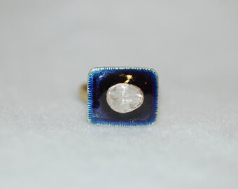 Diamond and Enamel Block Ring