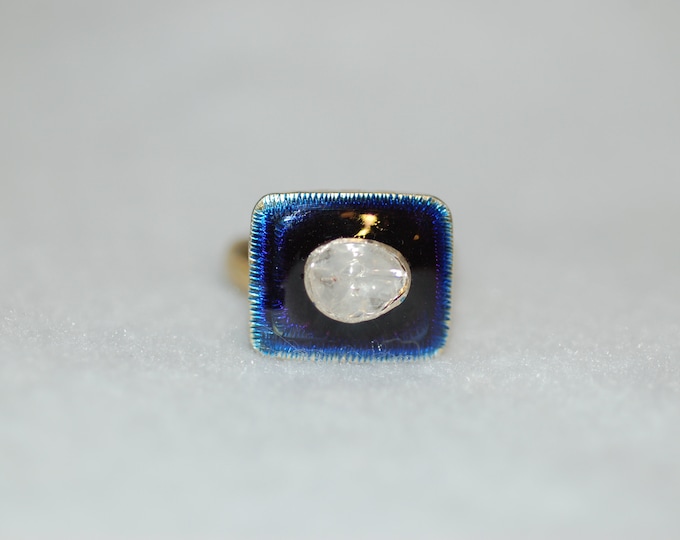 Featured listing image: Diamond and Enamel Block Ring