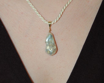 Baroque Pearl and Rough Cut Diamonds Tear Drop Pendant