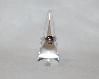 Tahitian and Diamond Fan Platinum Ring