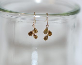 Fancy Color Diamonds Freeform Three Tear Drop Hanging Gold Earrings