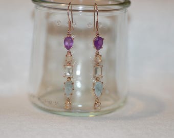 Mixed Cut Gemstone Drop Earrings