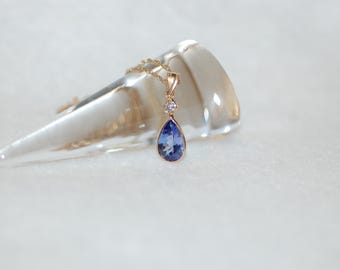 Tanzanite and Diamond Tear Drop Necklace