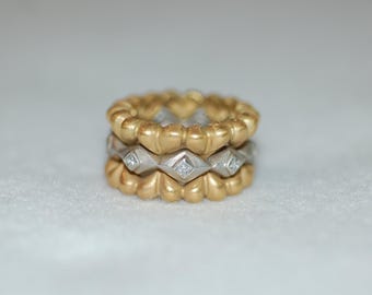 Stacking Ring Diamond Heart 18K Yellow and White Gold