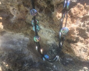 Iridescent Coin Pearls and Black Spinel Twist Necklace