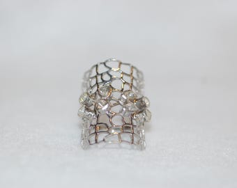 Artistic Rose Cut Diamonds Lace Sterling Silver Ring