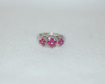 Three Ruby Flower Ring