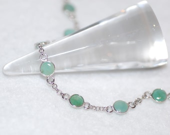 Round Emerald Station Silver Dainty Bracelet