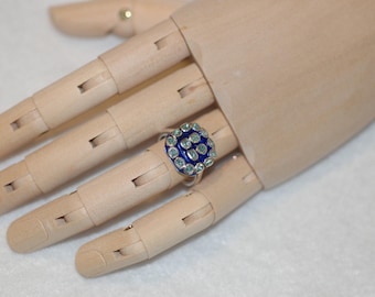 Rose Cut Blue Diamond and Enamel Ring
